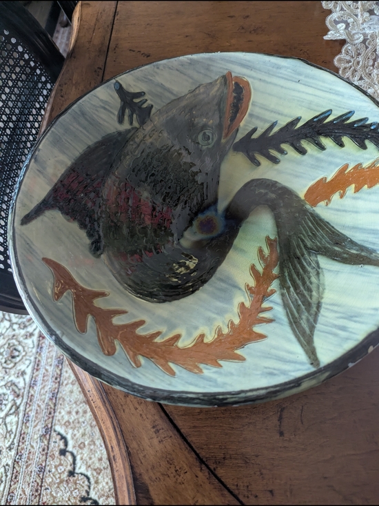 Other - Decorative Fish Motif Ceramic Bowl in Blue and Brown